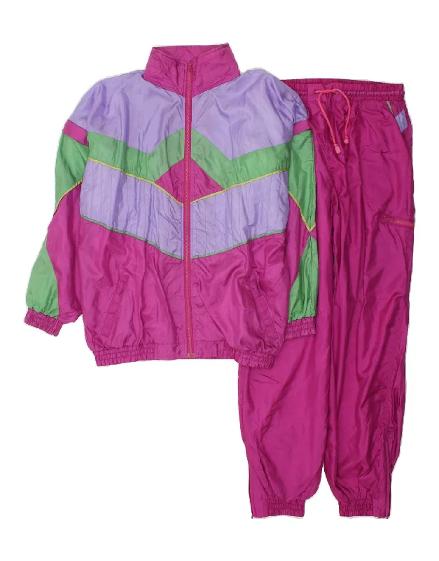 VINTAGE Womens Full Tracksuit UK 18 XL Pink Colourblock Polyester