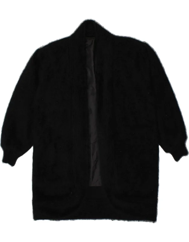 VINTAGE Womens Longline Cardigan Sweater UK 16 Large Black Angora